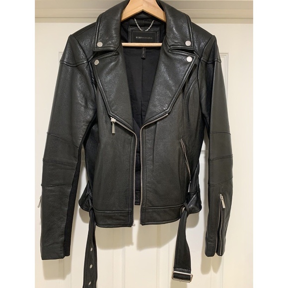 BCBG MaxAzria Womens Classic Moto Biker Leather Black Jacket orig. $598 MED. - Picture 15 of 15